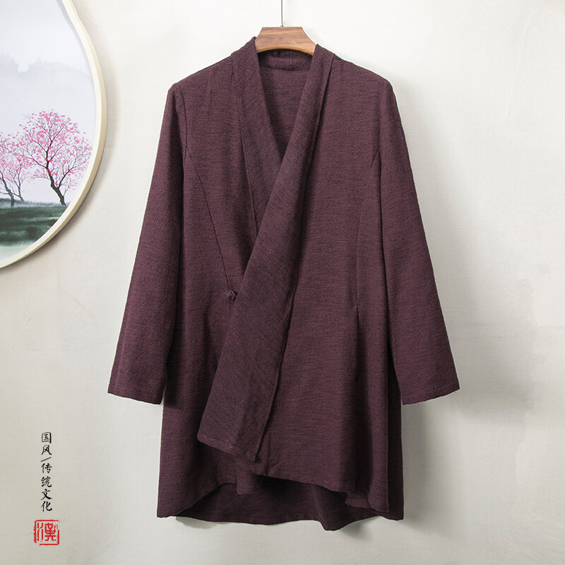 Mens Chinese Tang Suit Ancient Style Han Suit Autumn Retro Men Clothing Cloak Coat Ethnic Style Zen Suit Long Gown