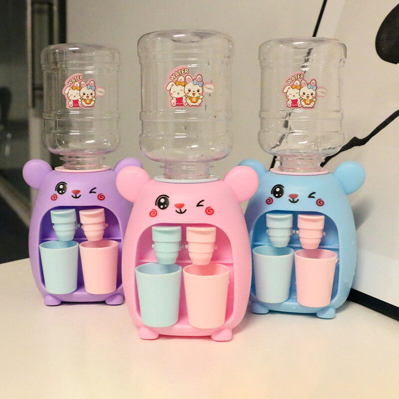 Mini Water Dispenser for Children Kids Gift Cute Cold Warm Water Juice Milk Drinking Fountain Simulation Cartoon Pig Kitchen Toy