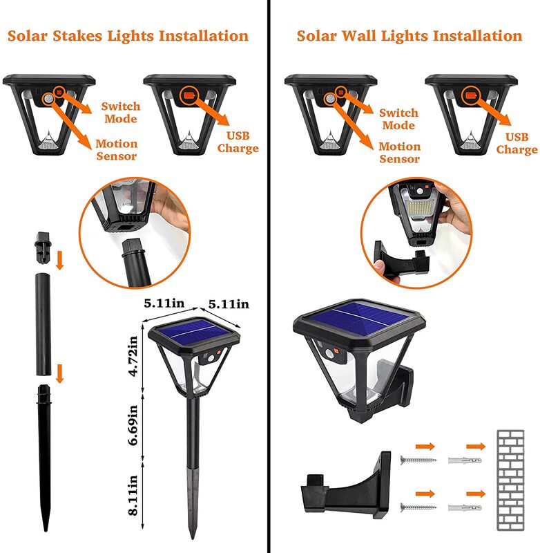 Luces LED solares para exteriores, lámparas de pared impermeables con Sensor de movimiento, 3 modos, para paisaje, valla de jardín y patio trasero, 100