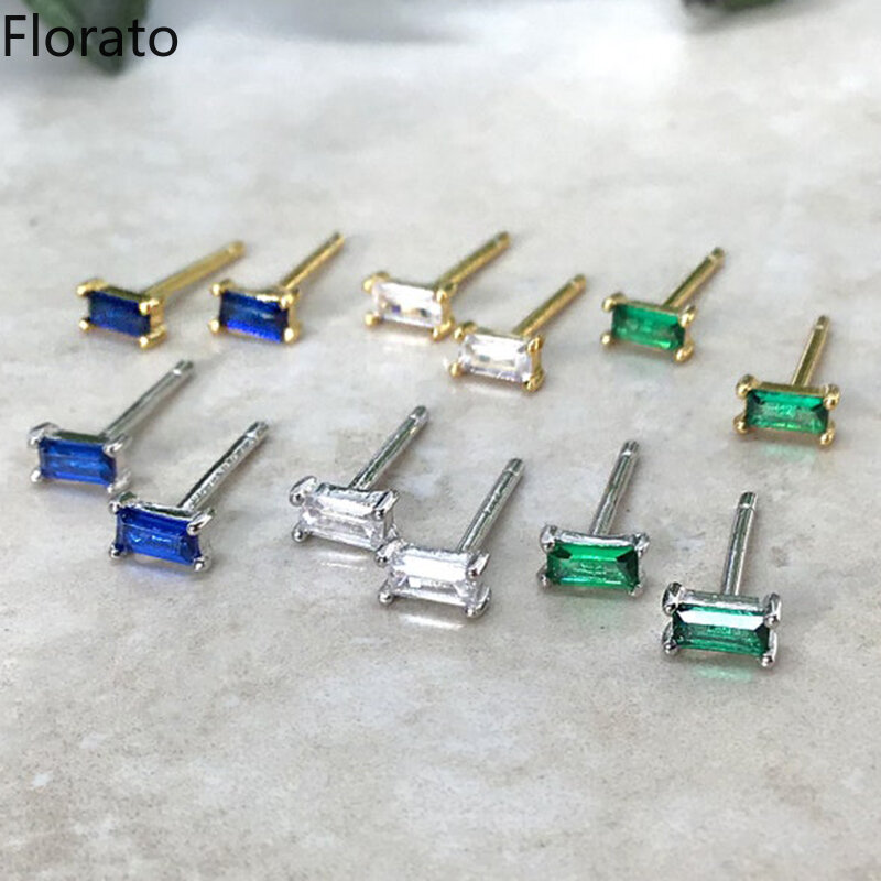 Florato 925 Sterling Silver White/Black/Purple/Green/Royal blue Zircon Stud Earrings Minimalist Cute Studs Earring Wholesale