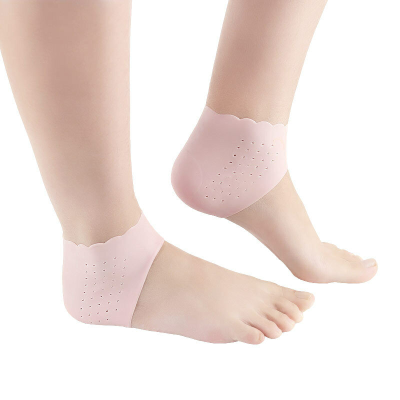 Calcetines de silicona para el cuidado de los pies, medias finas de Gel hidratante con agujeros agrietados, protectores de encaje para el talón, 2 piezas