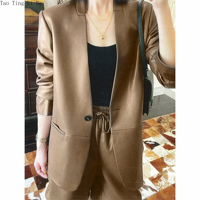 2023 Women New Genuine Sheep Leather Suit V-neck Real Sheepskin Leather Jacket W24