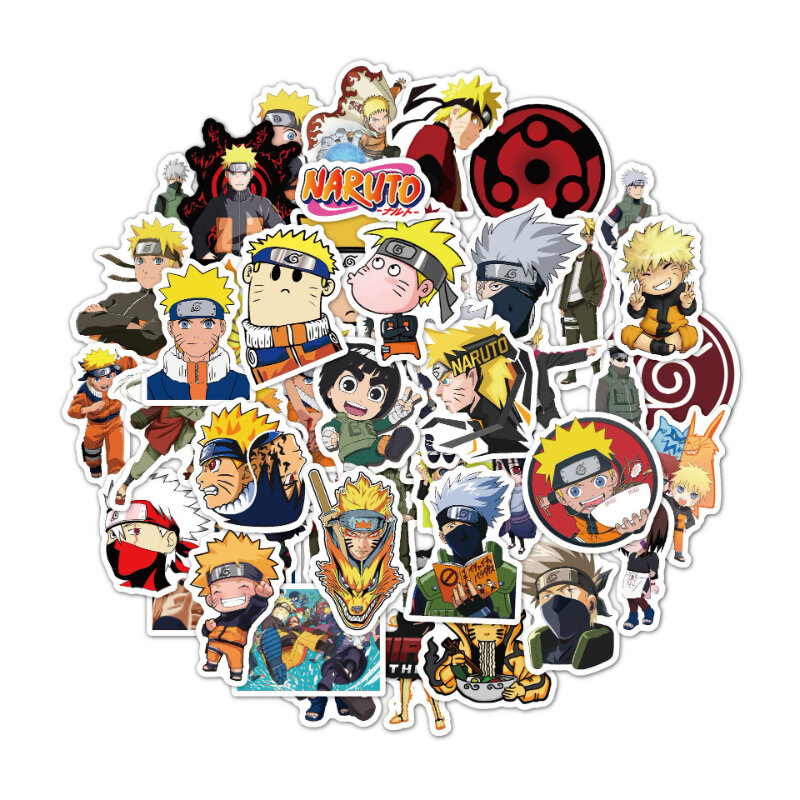 50 dibujos animados de animación alrededor de Naruto, Naruto, Sasuke, cuaderno, monopatín, Maleta, Anime, pegatinas para niños, juguetes