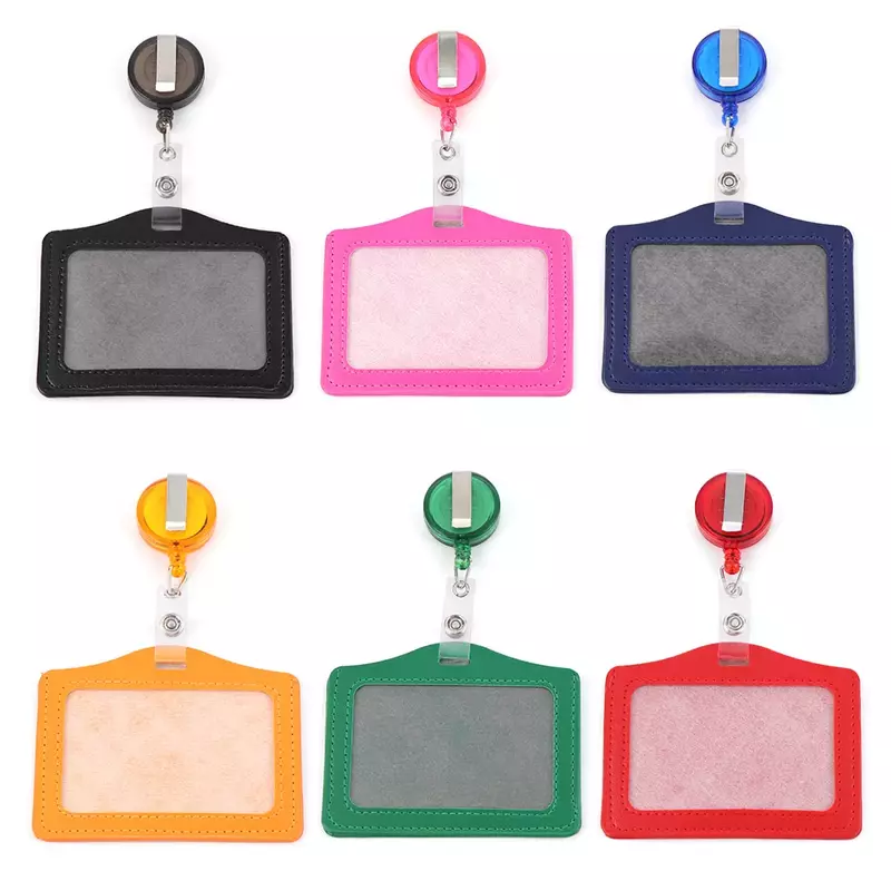 1PC ID Card Holder Badge Case Credit Card Holders PU Card Bus ID Holders Identity Badge with Retractable Reel Protective Shell
