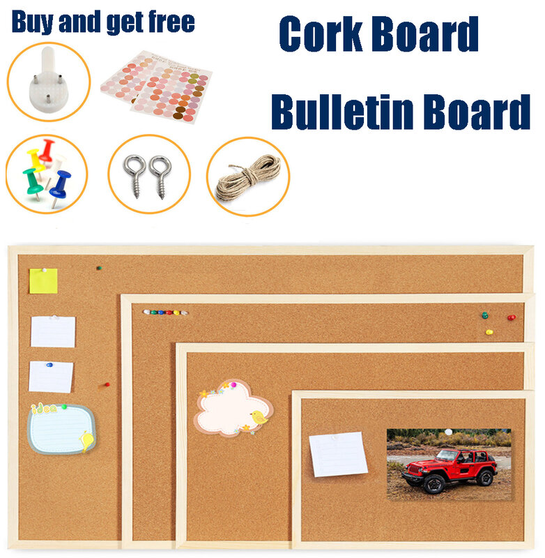 NEW Cork Board Bulletin Board Framed Corkboard Oak Frame Decorative Hanging Pin Board for Office Home Decor  Home School Message