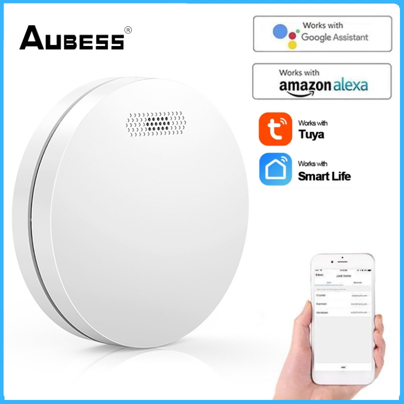 Tuya-Sensor Detector de humo Wifi, alarma de seguridad, protección contra incendios, para el hogar inteligente, funciona con Alexa y Google Home Assistant