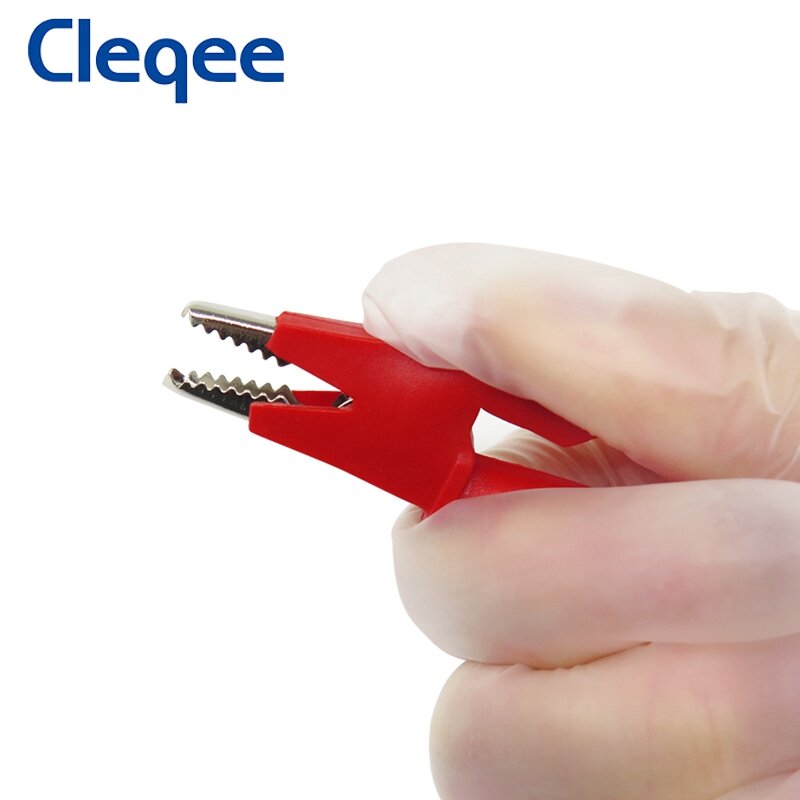 Cleqee-cables de prueba para multímetro P1040, 2 piezas, 4mm, conector Banana a Cocodrilo, pinza de cocodrilo, Cable de PVC suave, Cable de 1m