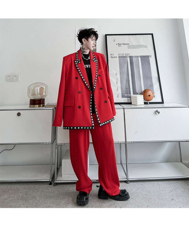 Unisex Anzüge Set Original Designer Dot Rand Lose Beiläufige Blazer mit Hosen Chic Japan Stil Party Jacke Hosen Tanzen Kleidung