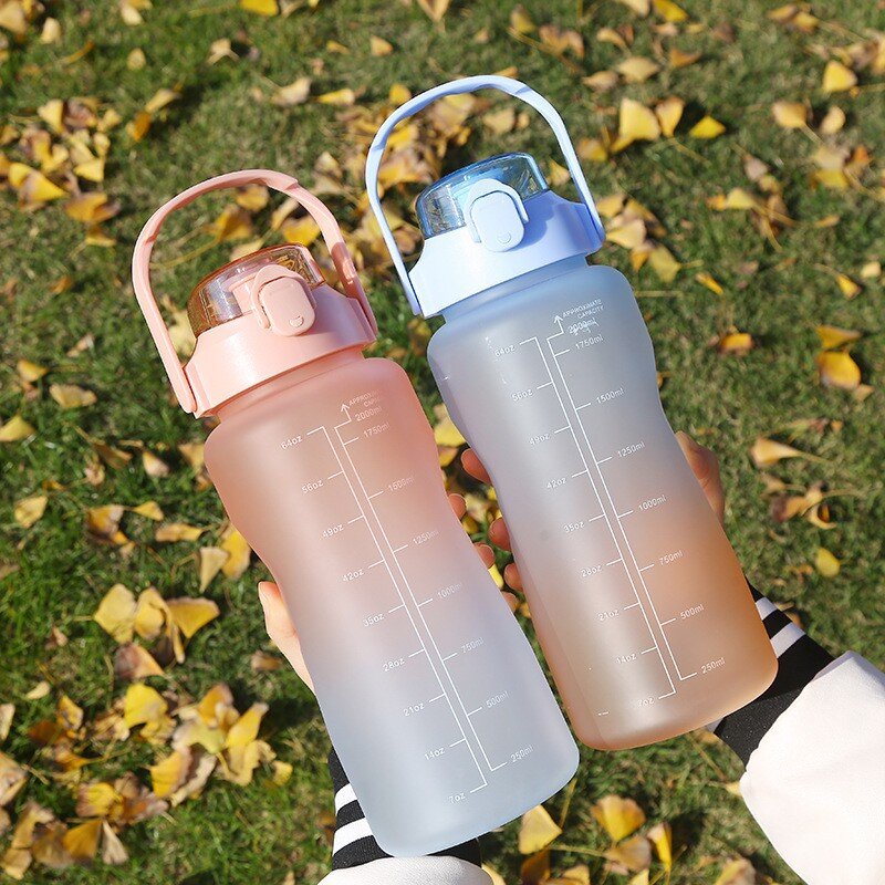 2l garrafa de água de grande capacidade com tampa de salto timeline lembrete à prova de vazamento copo fosco para esportes ao ar livre e fitness