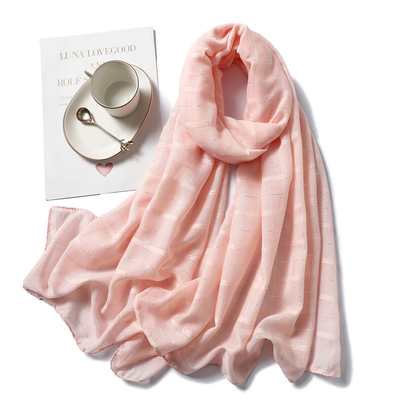Bufanda de Hijab de algodón para mujer, Foulard liso a cuadros de diseñador, Pashmina musulmana, diadema, moda 2022