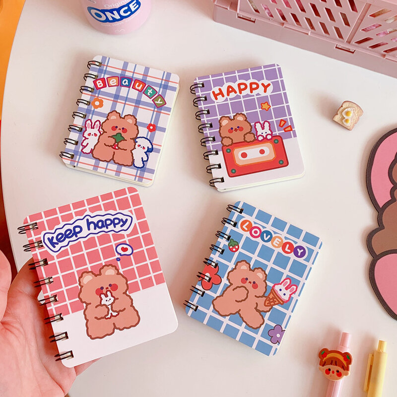 Korean Stationery Cartoon Anime Sweet Ins Wind Bear Bunny Coil Student Portable Notebook Handbook Mini Journal Planner Tearable