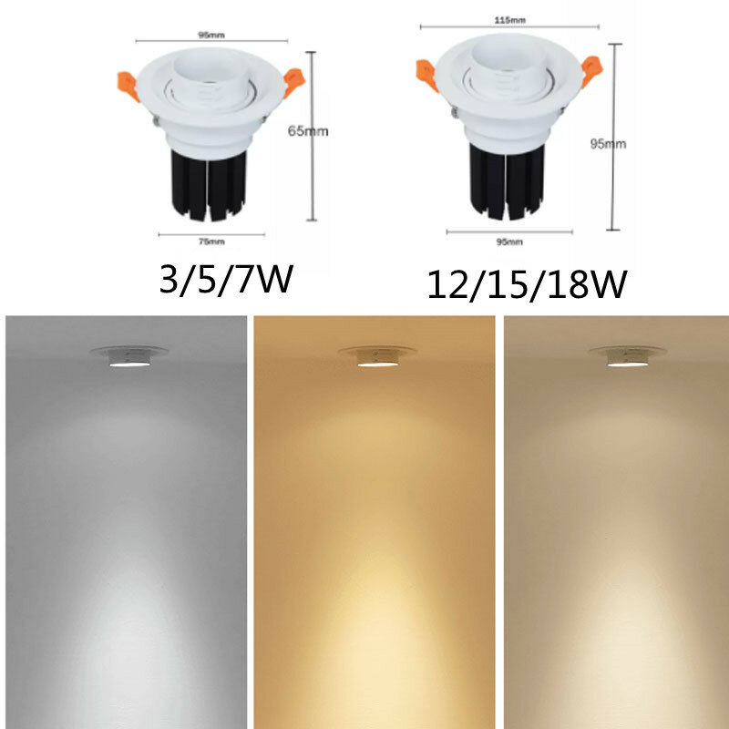 Dimmable LED Embedded Spot Lights 3W 5W 7W 12W 15W 18W for Foyer Living Room Stretchable Focus Recessed Lights Ceiling Downlight