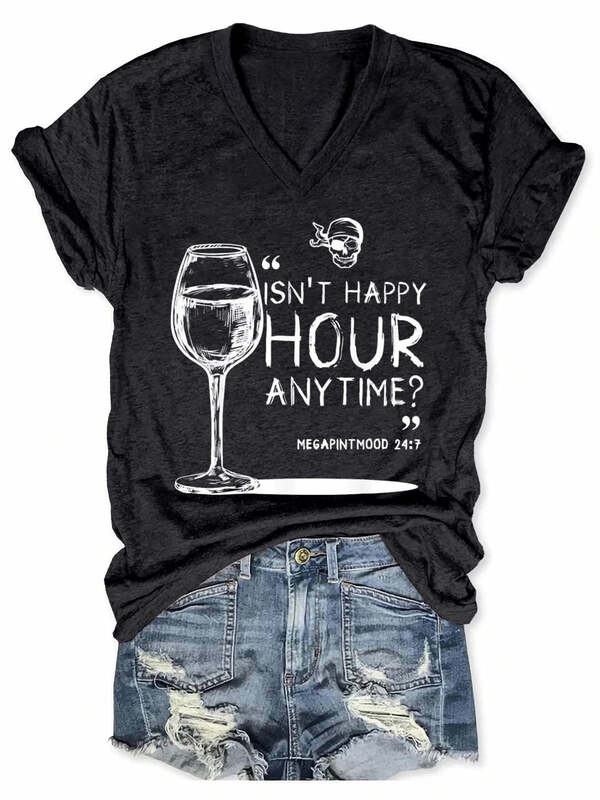 Vrouwen Is Niet Happy Hour Altijd Meme Met Mega Pint Stemming Vers 24 7 V-hals T-shirt