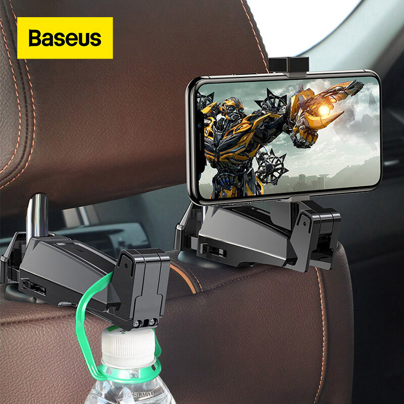 Baseus 2 in1 gancho de encosto cabeça do carro com suporte do telefone volta assento gancho para saco bolsa fixador banco traseiro organizador multifunções clipe