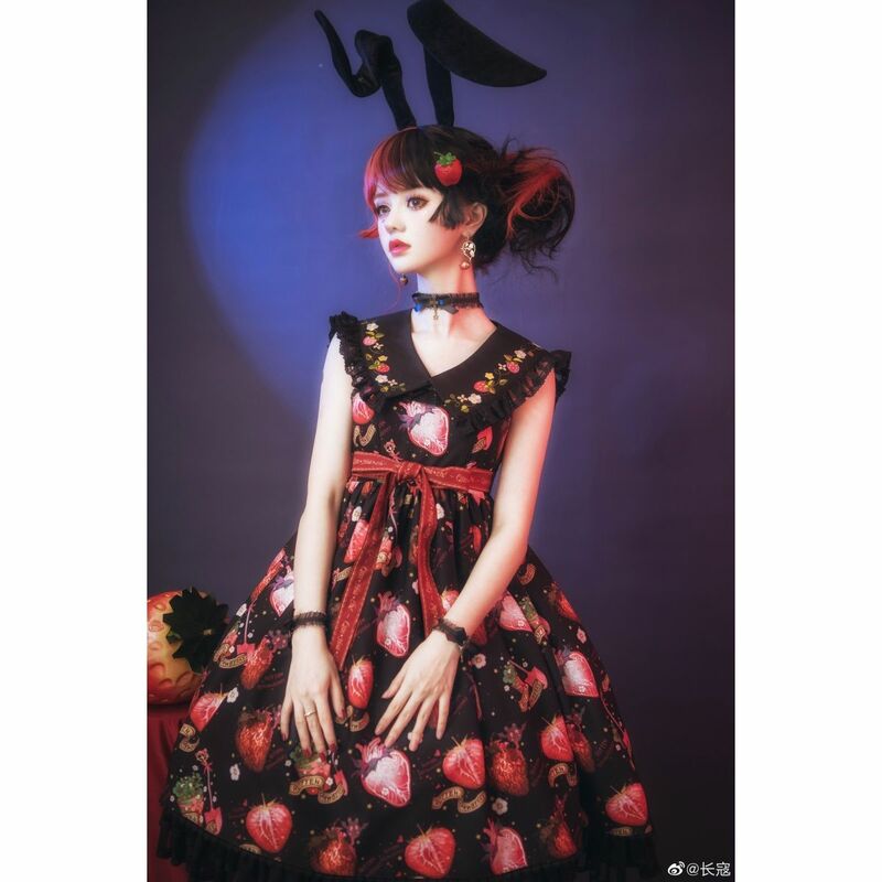 Japanische Gothic Lolita Kleid Mädchen Vintage Dark Erdbeere Lolita Jsk Kleid Frauen Harajuku Kühle Ärmel Punk Hosenträger Kleid