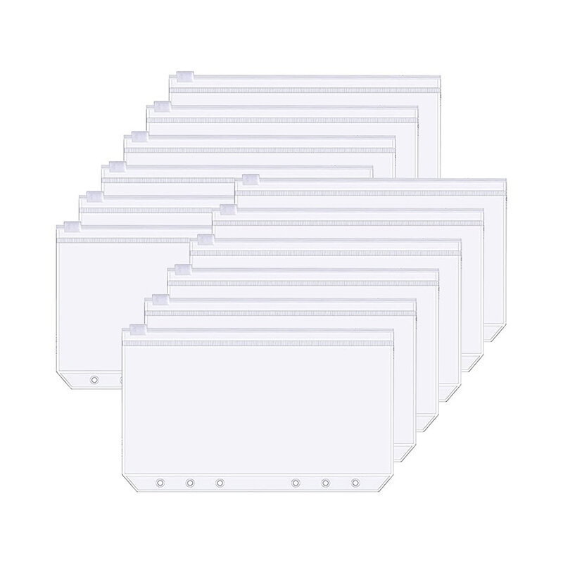 Carpeta transparente de PVC con cremallera para organizar y proteger documentos, sobres de efectivo para presupuesto de 6 anillos, A5, A6, A7, 6 agujeros