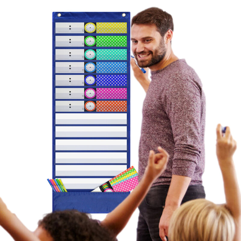 Calendário pocket chart material de ensino pocket chart quadro de avisos e decoração da parede agenda diária bolsos gráfico para o jardim de infância
