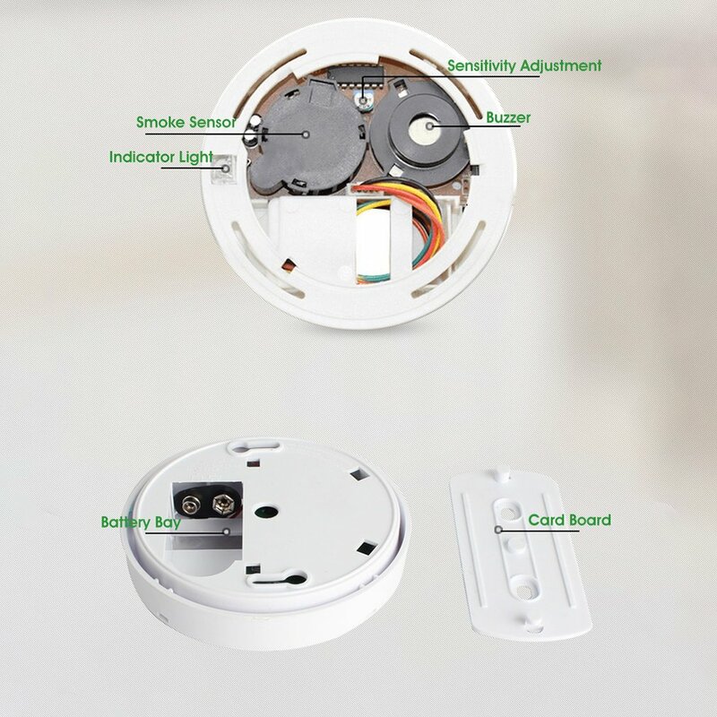 9V Baterai Dioperasikan Alarm Asap Fotoelektrik Lampu LED Berkedip & Suara Peringatan Asap Peringatan Detektor untuk Rumah Sekolah Hotel