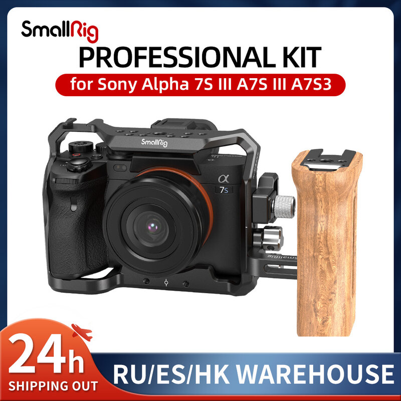 SmallRig-A7S3 A7siii 전문 키트, 소니 알파 7S III 카메라 나무 손잡이 및 콜드 슈 마운트 3008