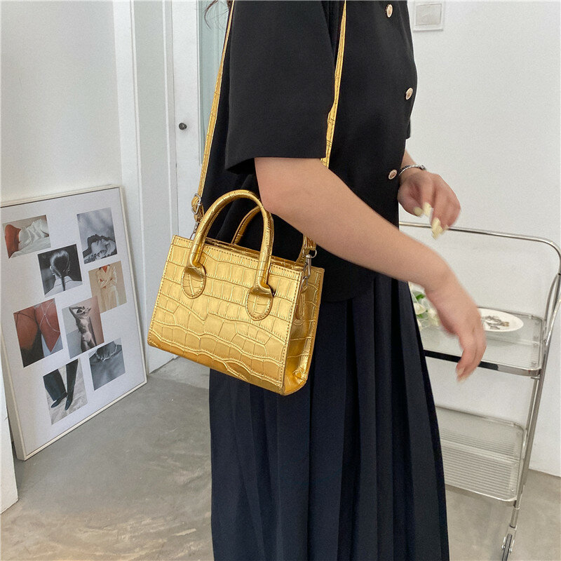 High Sense, crocodile pattern, single shoulder bag, retro, simple, lady, Small Square bag, shopping party, handbag