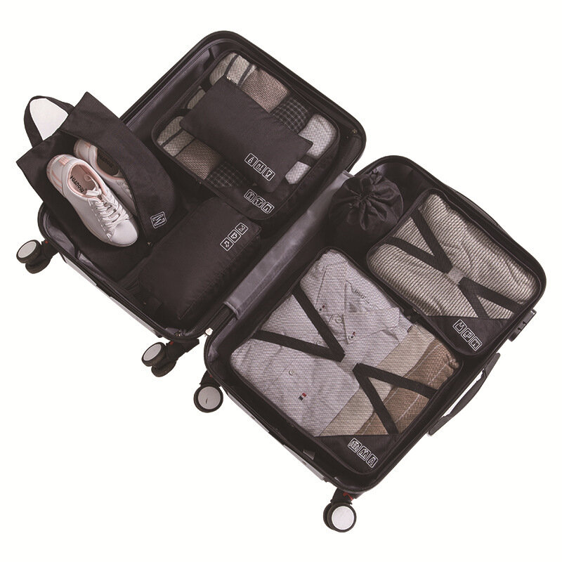7 pçs/set organizador de viagem sacos de armazenamento portátil mala de armazenamento à prova dtidy água arrumada bolsa casos bagagem vestir sapatos organizador