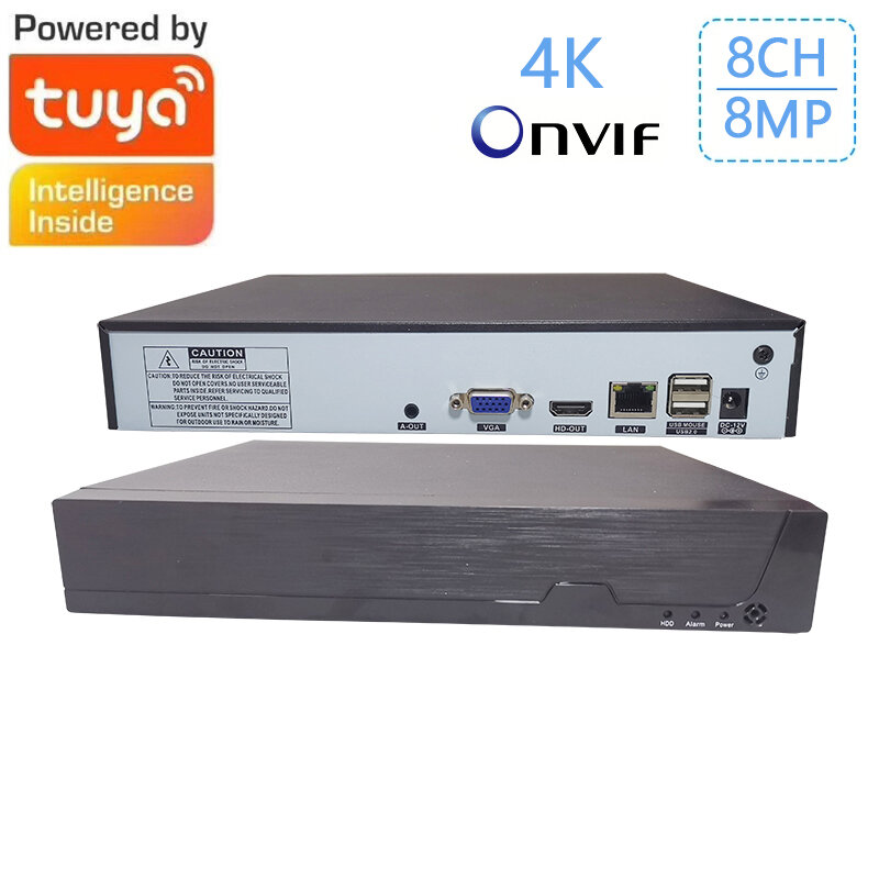 Tuya الذكية Onvif 8CH 4K 5MP 4MP 3MP 2MP H.265 مراقبة الفيديو NVR مسجل كشف الحركة مسجل للكاميرا IP حافظة معدنية