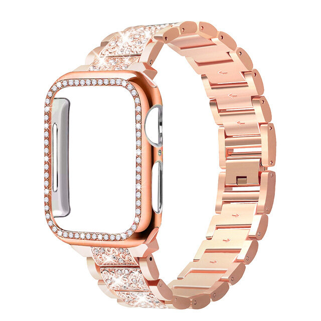 Correa de diamante + funda para Apple Watch de 41mm y 45mm, pulsera de Metal con diamantes de imitación para iWatch de 38mm, 42mm, 40mm, 44mm, serie 7 SE 6 5 4 3