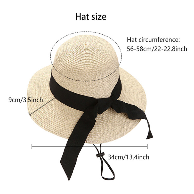 Topi Jerami Wanita Floppy Lebar Dapat Dilipat Sederhana Topi Pantai Musim Panas Topi Wanita Pelindung UV Topi Bepergian Wanita Topi Panama Perempuan