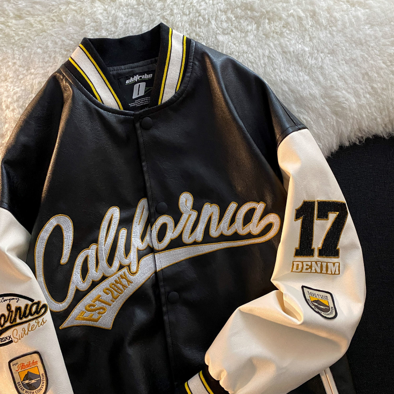 Amerykański retro wyszywane litery kurtki skórzane płaszcze damskie 2022 nowy trend uliczny cały mecz strój baseballowy para luźny top