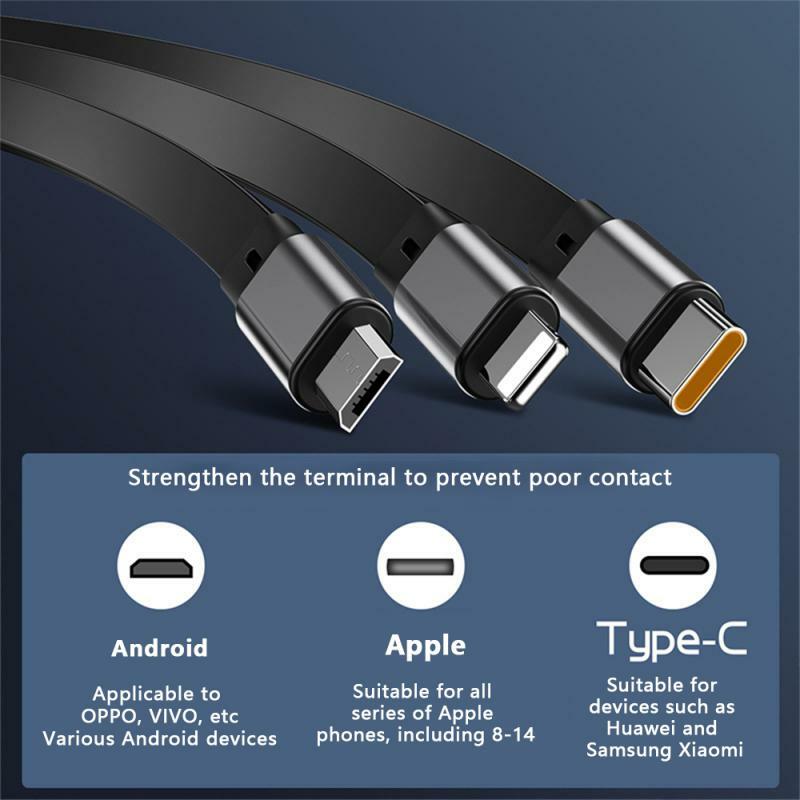 RYRA-Câble de charge rétractable 3 en 1, micro USB portable, pour Huawei/Honor, iPhone 14 et Samsung