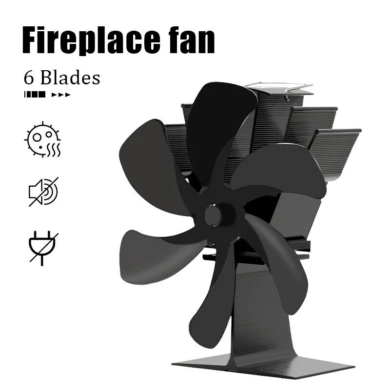 Black Fireplace 6 Blades Heat Powered Stove Fan komin Log Wood Burner Eco Friendly Quiet Fan Home Efficient Heat Distribution