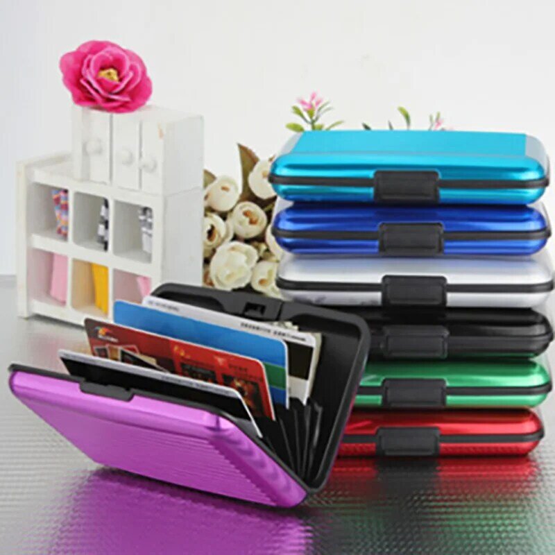 1 Pc Men Aluminum Bank Card Holder Blocking Hard Case Wallet Solid Credit Anti-RFID Scanning Protect