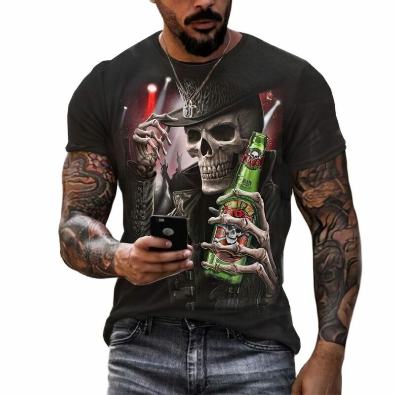 2022 verão moda nova 3d pirata crânio masculino/feminino camiseta esqueleto padrão rua personalidade tendência solta oversize topos 6xl