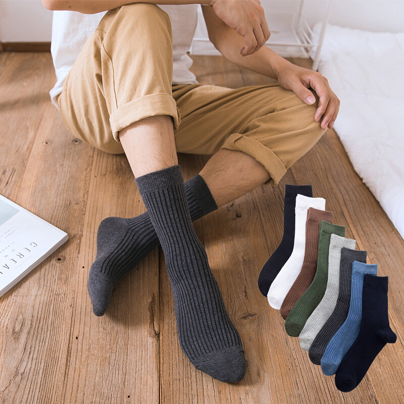 Men's Socks Solid Color Black White Gray Blue Coffee Long Socks for Men Male High Quality Cotton Knitted Breathable Crew Socks