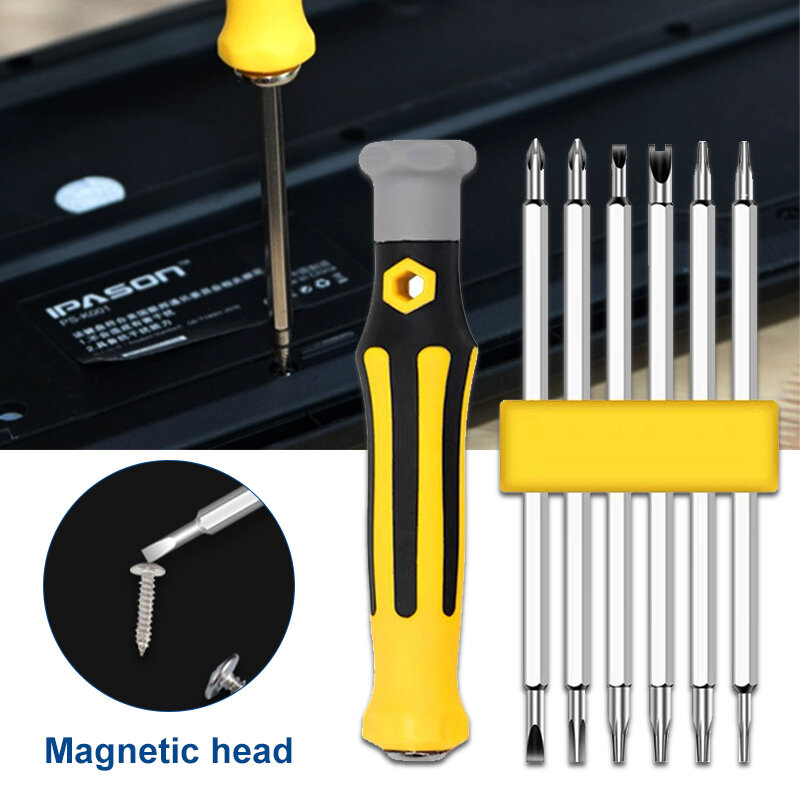 12 in 1 / 6 pieces Set Tamper-Proof Magnetic Screwdriver Bit Hex Torx Screwdriver Head Flat Hand Tool Safety