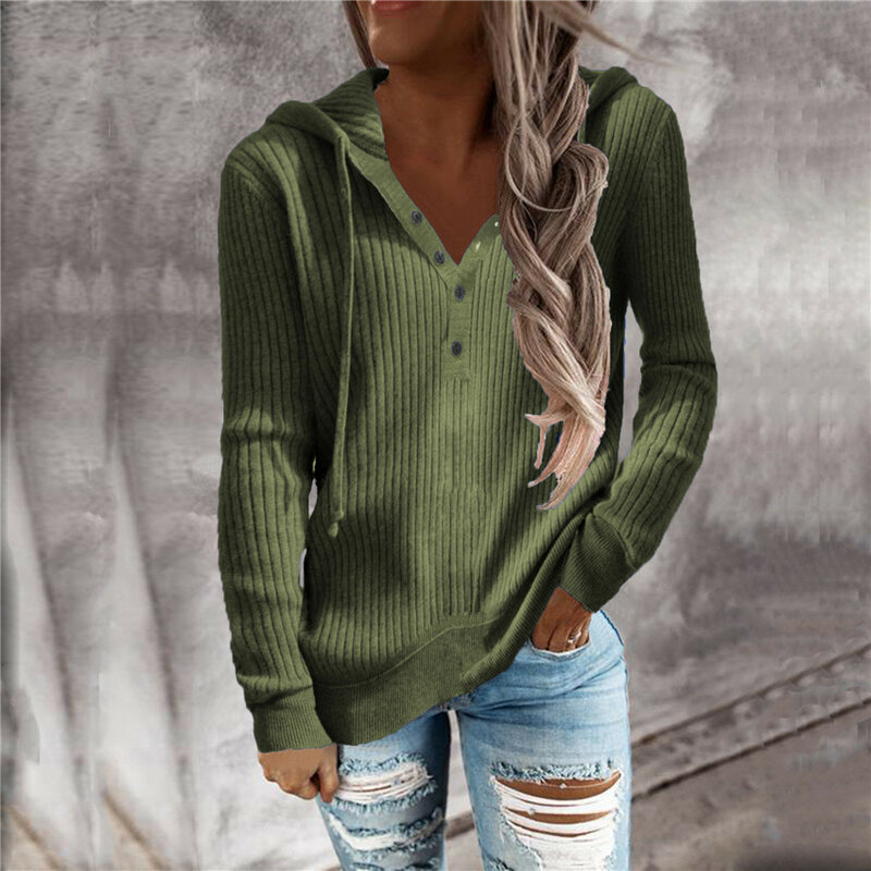 Suéter con capucha para Mujer, suéter suelto que combina con todo, Tops sólidos, prendas de punto para Mujer, Otoño, 2022