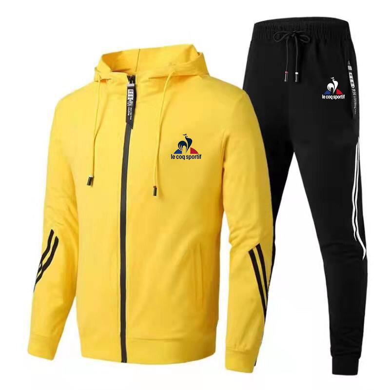 Jaket Hoodie Pria Pakaian Olahraga Mewah Dua Potong Set Jaket Hangat dan Celana Jogging Ritsleting Mantel Setelan Pakaian Pria