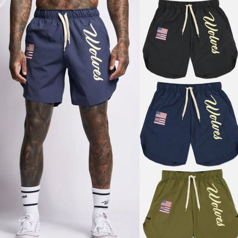 Street Hip-hop New Muscle Fitness basket Cotton Trendy Brand Printing pantaloncini sportivi a cinque punti ad asciugatura rapida da uomo