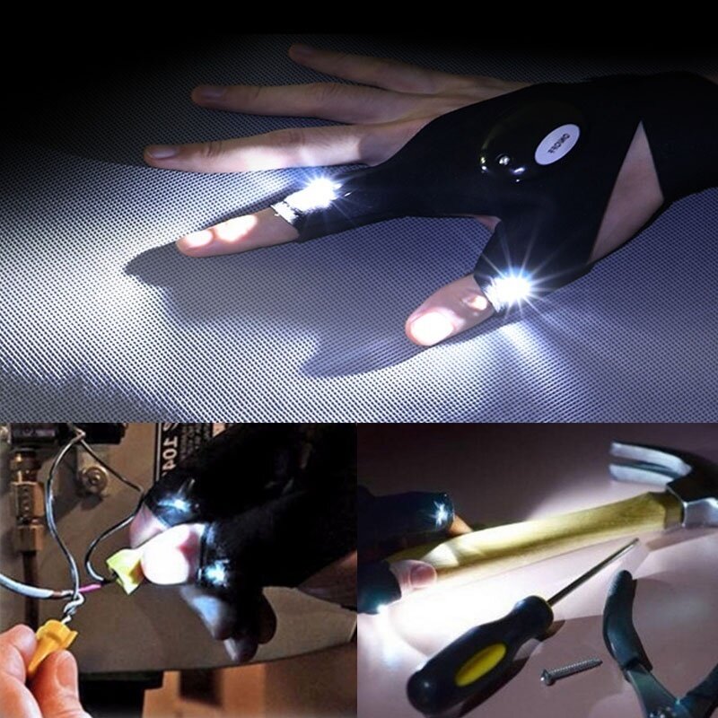 Night Light Waterproof Fishing Gloves With LED/ Rescue Outdoor Gear Cycling Practical Durable Fingerless Flashlight
