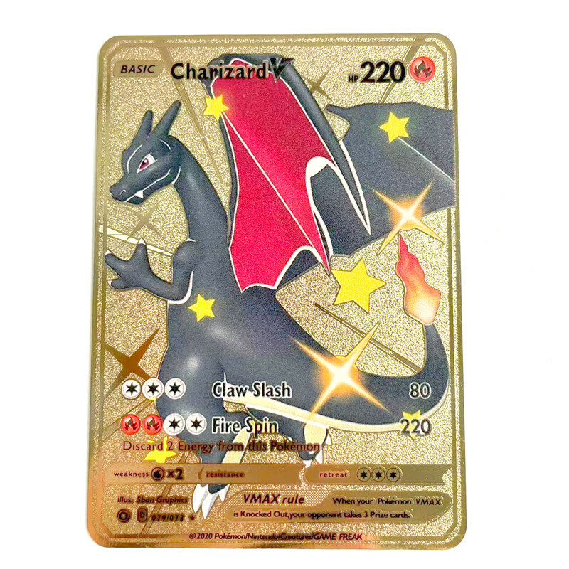 Tarjetas de Pokémon de Metal para niños, regalo de Navidad de juego de tarjetas de colección, V, PIKACHU, Charizard, Golden Vmax, 2021