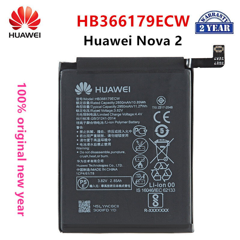 Hua Wei-batería original HB366179ECW de 100% mAh para Huawei Nova 2 Nova2, batería de repuesto de CAZ-TL00 + herramientas, 2950