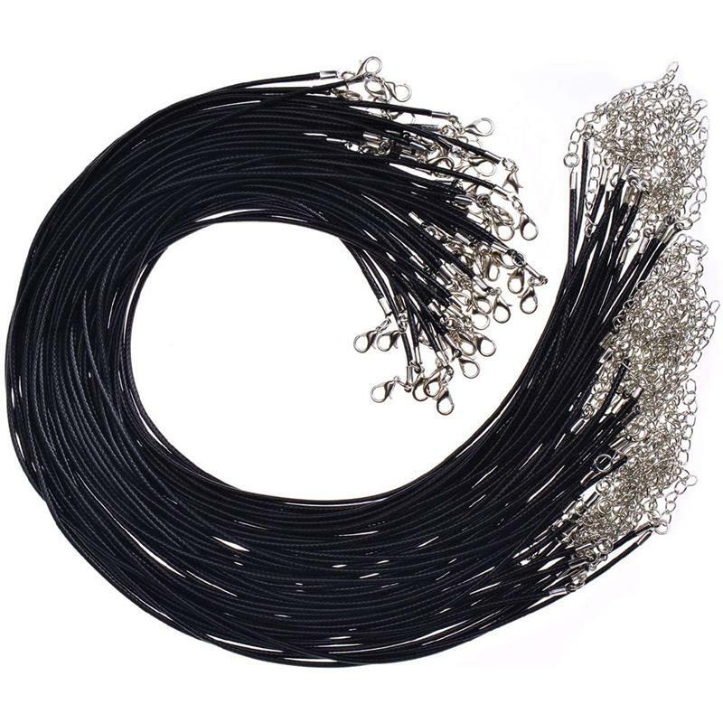 Ajustável preto trança cordão de cera em massa diy pingente colar fazer jóias de couro artesanal corda lagosta fecho encantos da corda corrente