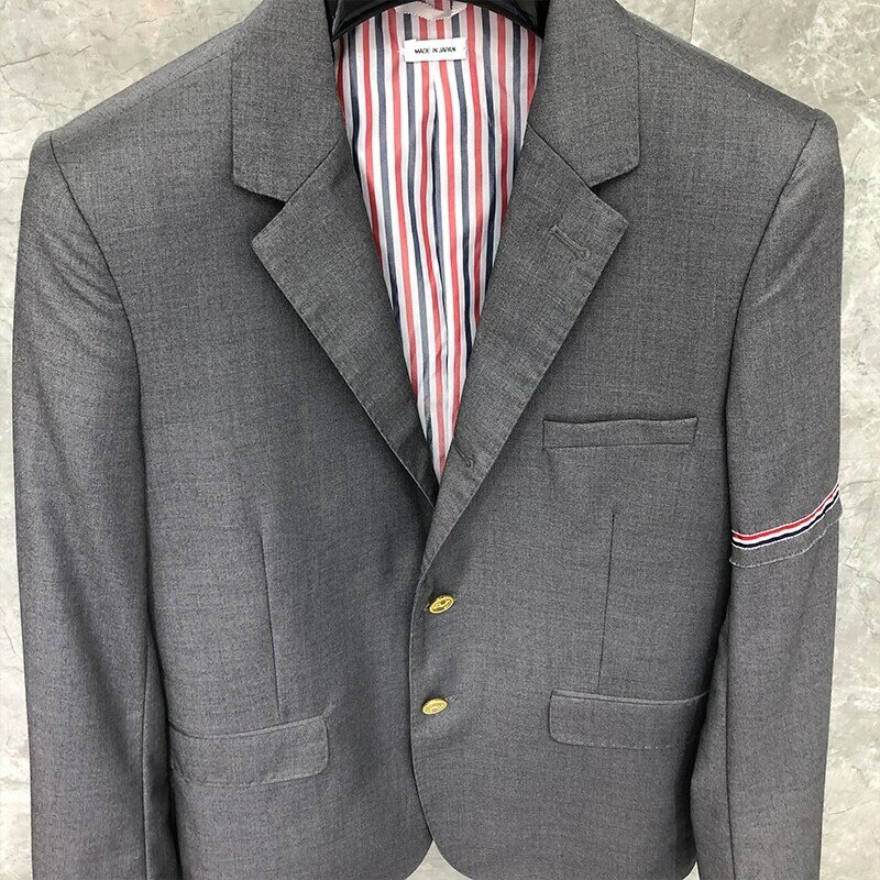 TB THOM Blazer formale da uomo British Casual Suit Slim giacca da uomo primavera autunno manica a righe Design cappotto di lana di alta qualità Blaze