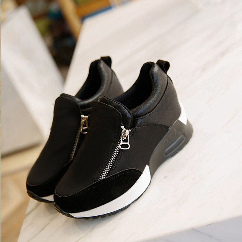 2022 Women's Sport Shoes Spring New Fashion Zipper Slip On Casual Shoes 35-42 Large-Sized Outdoor Female Running Sneakers
