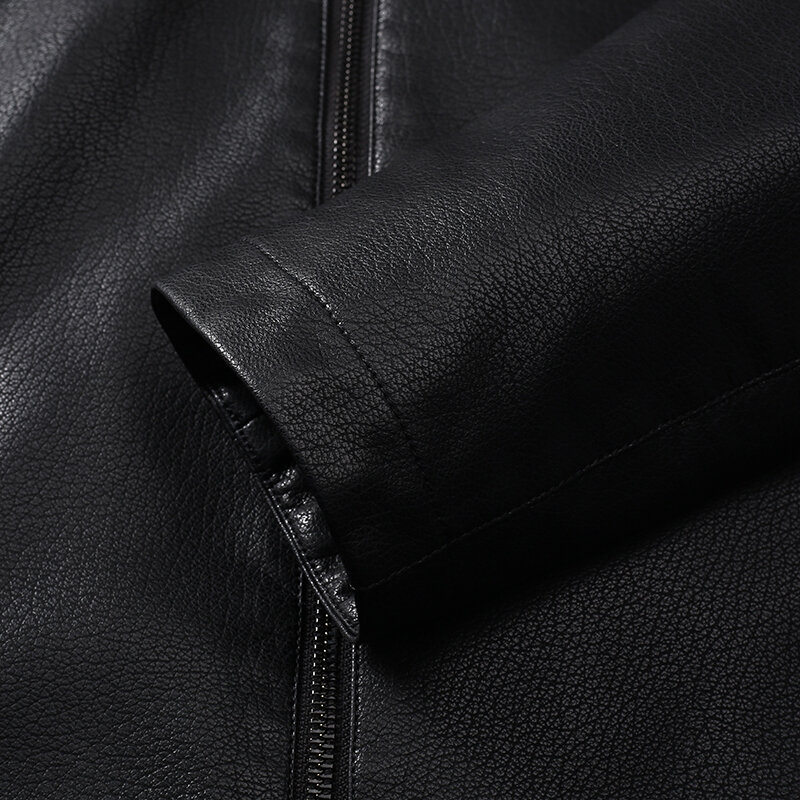 Haining leather men's hooded Korean version of slim handsome short leather jacket casual trend jacket
