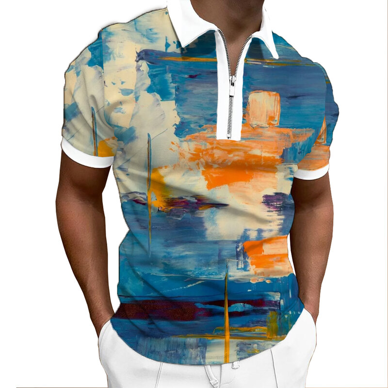 2022 sommer männer POLO Shirts Hawaiian Strand Drucken Casual T-Shirts männer Mode 2022 Neue Stil Zipper Dekorative Kurze ärmeln