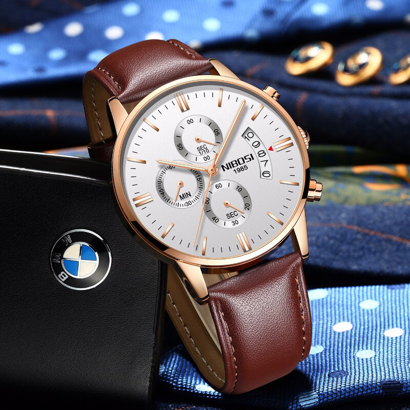 NIBOSI Mode Herren Uhren Top Brand Luxus Quarzuhr Männer Mesh Stahl Wasserdicht Chronograph Armbanduhr Für Männer Sport Uhr