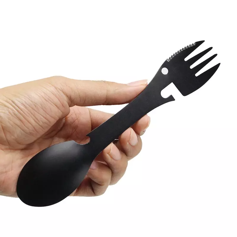 Camping Fork Spoon Multi-function Stainless Steel Cutlery 5 In 1 Integrated Fork Spoon Outdoor Cooking Camping Equipment