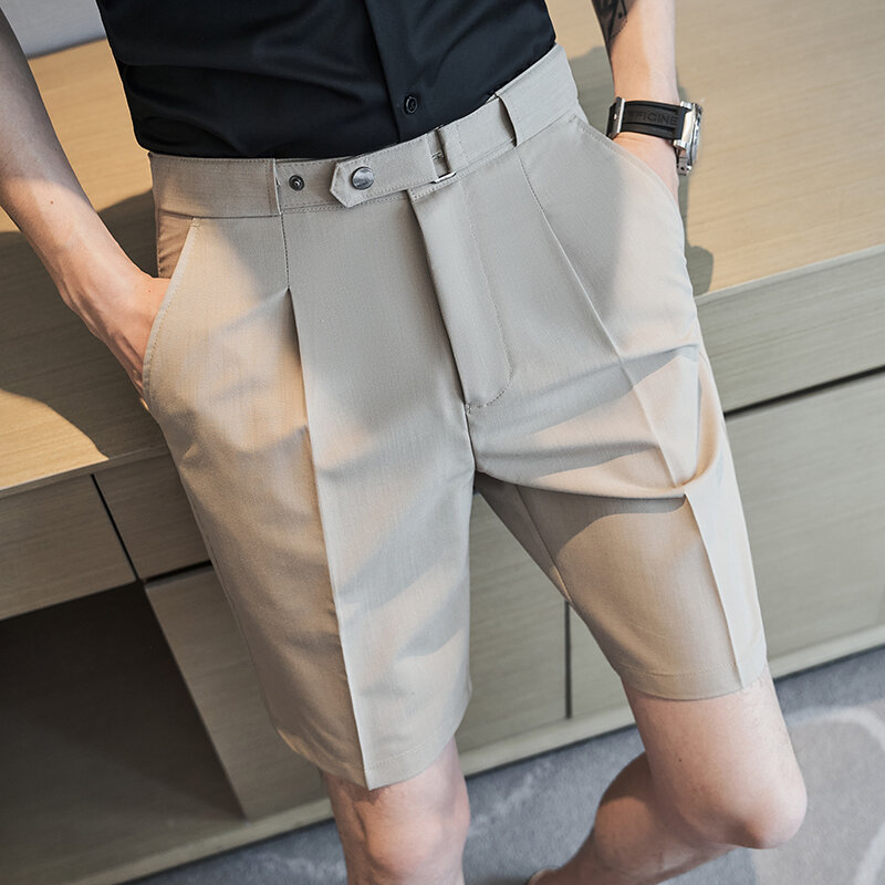 2022 pantaloncini da abito dritti estivi in stile britannico per uomo abbigliamento semplice Slim Fit Business formale traspirante Homme corto