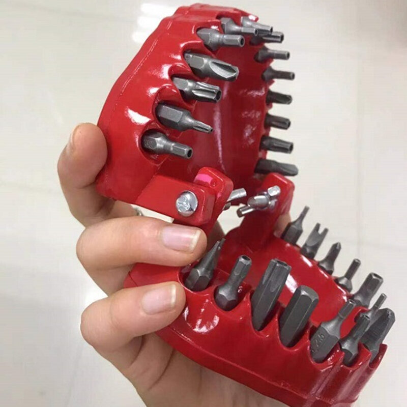 Broca de destornillador con diseño de modelo de dientes, 28 brocas de 1/4 pulgadas, broca hexagonal y adaptador de brocas de accionamiento, soporte divertido para broca de dentadura